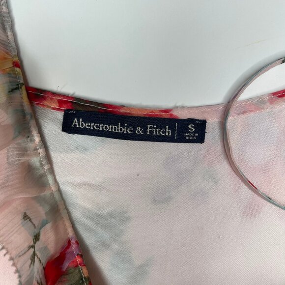 Abercrombie & Fitch Pink Red Floral Ruffle Wrap Mini Dress - Picture 12 of 14